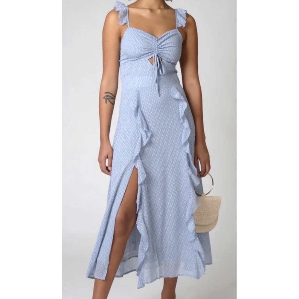 Cistar New York Baby Blue Tank Dress Ruffles Open Slits Size Small - Picture 1 of 8